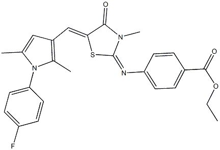 ethyl 4-[(5-{[1-(4-fluorophenyl)-2,5-dimethyl-1H-pyrrol-3-yl]methylene}-3-methyl-4-oxo-1,3-thiazolidin-2-ylidene)amino]benzoate Struktur