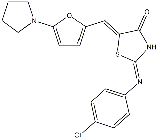 2-[(4-chlorophenyl)imino]-5-{[5-(1-pyrrolidinyl)-2-furyl]methylene}-1,3-thiazolidin-4-one Struktur