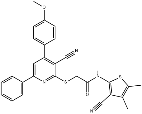 N-(3-cyano-4,5-dimethyl-2-thienyl)-2-{[3-cyano-4-(4-methoxyphenyl)-6-phenyl-2-pyridinyl]sulfanyl}acetamide Struktur