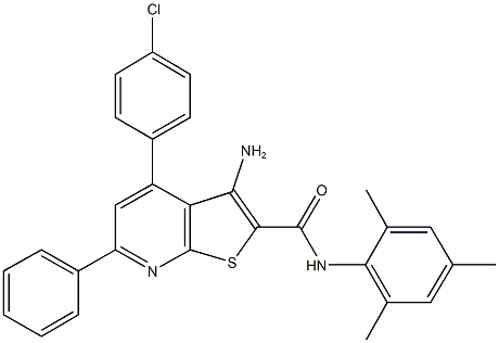 3-amino-4-(4-chlorophenyl)-N-mesityl-6-phenylthieno[2,3-b]pyridine-2-carboxamide Structure