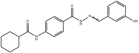 N-(4-{[2-(3-hydroxybenzylidene)hydrazino]carbonyl}phenyl)cyclohexanecarboxamide Struktur