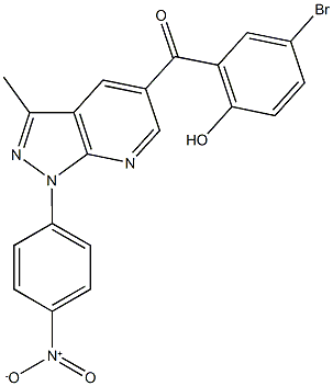 (5-bromo-2-hydroxyphenyl)(1-{4-nitrophenyl}-3-methyl-1H-pyrazolo[3,4-b]pyridin-5-yl)methanone Struktur