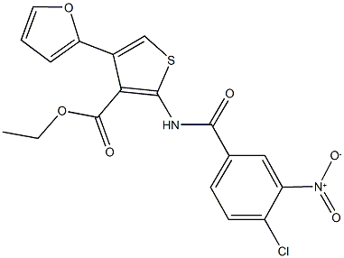 ethyl 2-({4-chloro-3-nitrobenzoyl}amino)-4-(2-furyl)-3-thiophenecarboxylate Struktur
