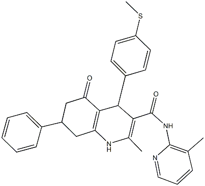 2-methyl-N-(3-methylpyridin-2-yl)-4-[4-(methylsulfanyl)phenyl]-5-oxo-7-phenyl-1,4,5,6,7,8-hexahydroquinoline-3-carboxamide Struktur