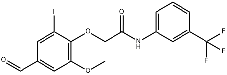 2-(4-formyl-2-iodo-6-methoxyphenoxy)-N-[3-(trifluoromethyl)phenyl]acetamide Struktur