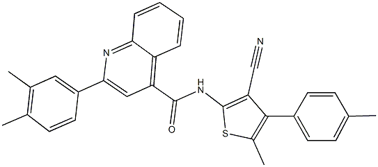 N-[3-cyano-5-methyl-4-(4-methylphenyl)-2-thienyl]-2-(3,4-dimethylphenyl)-4-quinolinecarboxamide Struktur
