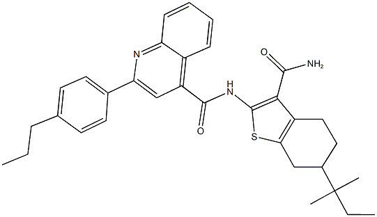 N-[3-(aminocarbonyl)-6-tert-pentyl-4,5,6,7-tetrahydro-1-benzothien-2-yl]-2-(4-propylphenyl)-4-quinolinecarboxamide Struktur