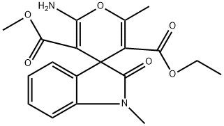 5-ethyl 3-methyl 2-amino-1',3'-dihydro-1',6-dimethyl-2'-oxospiro(4H-pyran-4,3'-(2'H)-indole]-3,5-dicarboxylate Struktur