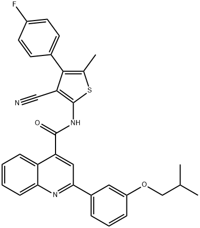 N-[3-cyano-4-(4-fluorophenyl)-5-methyl-2-thienyl]-2-(3-isobutoxyphenyl)-4-quinolinecarboxamide Struktur