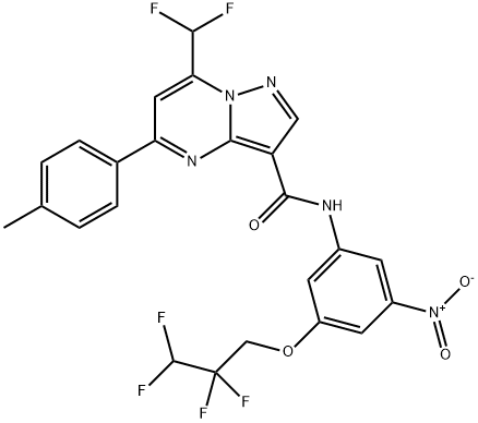 7-(difluoromethyl)-N-[3-nitro-5-(2,2,3,3-tetrafluoropropoxy)phenyl]-5-(4-methylphenyl)pyrazolo[1,5-a]pyrimidine-3-carboxamide Struktur
