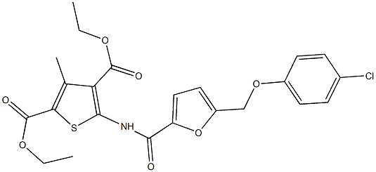 diethyl 5-({5-[(4-chlorophenoxy)methyl]-2-furoyl}amino)-3-methyl-2,4-thiophenedicarboxylate Struktur