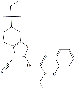 N-(3-cyano-6-tert-pentyl-4,5,6,7-tetrahydro-1-benzothien-2-yl)-2-phenoxybutanamide Struktur