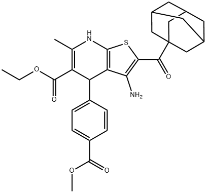 ethyl 2-(1-adamantylcarbonyl)-3-amino-4-[4-(methoxycarbonyl)phenyl]-6-methyl-4,7-dihydrothieno[2,3-b]pyridine-5-carboxylate Struktur