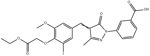 3-{4-[4-(2-ethoxy-2-oxoethoxy)-3-iodo-5-methoxybenzylidene]-3-methyl-5-oxo-4,5-dihydro-1H-pyrazol-1-yl}benzoic acid Struktur