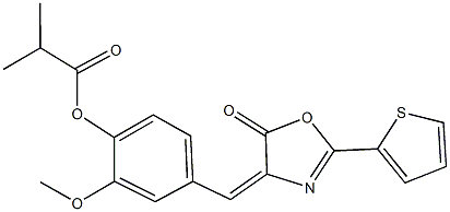 2-methoxy-4-[(5-oxo-2-(2-thienyl)-1,3-oxazol-4(5H)-ylidene)methyl]phenyl 2-methylpropanoate Struktur