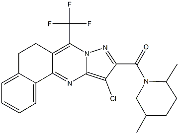 11-chloro-10-[(2,5-dimethyl-1-piperidinyl)carbonyl]-7-(trifluoromethyl)-5,6-dihydrobenzo[h]pyrazolo[5,1-b]quinazoline Struktur