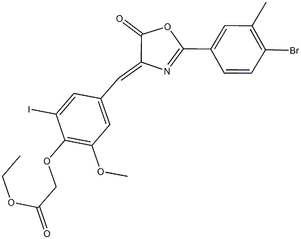 ethyl {4-[(2-(4-bromo-3-methylphenyl)-5-oxo-1,3-oxazol-4(5H)-ylidene)methyl]-2-iodo-6-methoxyphenoxy}acetate Struktur