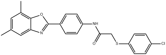 2-[(4-chlorophenyl)sulfanyl]-N-[4-(5,7-dimethyl-1,3-benzoxazol-2-yl)phenyl]acetamide Struktur