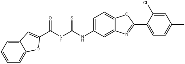 N-(1-benzofuran-2-ylcarbonyl)-N'-[2-(2-chloro-4-methylphenyl)-1,3-benzoxazol-5-yl]thiourea Struktur