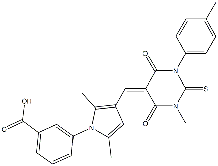 3-{2,5-dimethyl-3-[(1-methyl-3-(4-methylphenyl)-4,6-dioxo-2-thioxotetrahydro-5(2H)-pyrimidinylidene)methyl]-1H-pyrrol-1-yl}benzoic acid Struktur