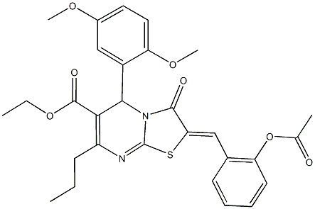 ethyl 2-[2-(acetyloxy)benzylidene]-5-(2,5-dimethoxyphenyl)-3-oxo-7-propyl-2,3-dihydro-5H-[1,3]thiazolo[3,2-a]pyrimidine-6-carboxylate Struktur