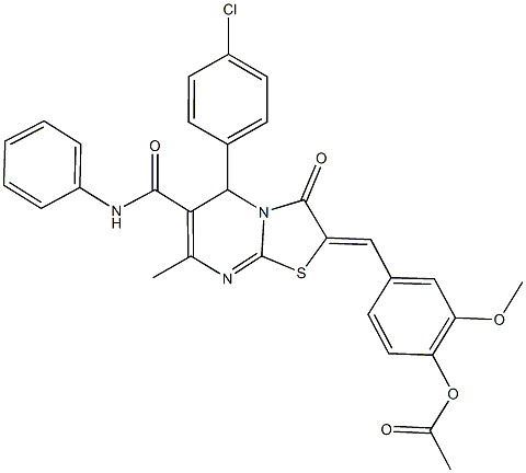 4-[(6-(anilinocarbonyl)-5-(4-chlorophenyl)-7-methyl-3-oxo-5H-[1,3]thiazolo[3,2-a]pyrimidin-2(3H)-ylidene)methyl]-2-methoxyphenyl acetate Struktur