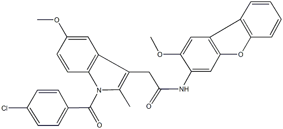 2-[1-(4-chlorobenzoyl)-5-methoxy-2-methyl-1H-indol-3-yl]-N-(2-methoxydibenzo[b,d]furan-3-yl)acetamide Struktur