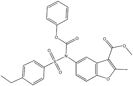 methyl 5-[[(4-ethylphenyl)sulfonyl](phenoxycarbonyl)amino]-2-methyl-1-benzofuran-3-carboxylate Struktur