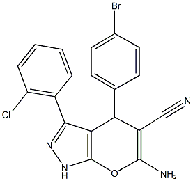 6-amino-4-(4-bromophenyl)-3-(2-chlorophenyl)-1,4-dihydropyrano[2,3-c]pyrazole-5-carbonitrile Struktur