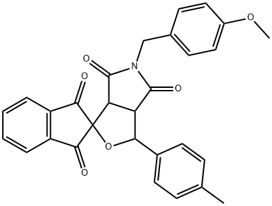 5-(4-methoxybenzyl)-1-(4-methylphenyl)-3a,6a-dihydrosprio[1H-furo[3,4-c]pyrrole-3,2'-(1'H)-indene]-1',3',4,6(2'H,3H,5H)-tetrone Struktur