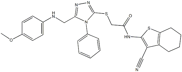N-(3-cyano-4,5,6,7-tetrahydro-1-benzothien-2-yl)-2-({5-[(4-methoxyanilino)methyl]-4-phenyl-4H-1,2,4-triazol-3-yl}sulfanyl)acetamide Struktur