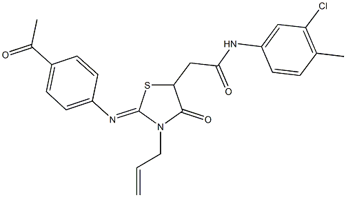 2-{2-[(4-acetylphenyl)imino]-3-allyl-4-oxo-1,3-thiazolidin-5-yl}-N-(3-chloro-4-methylphenyl)acetamide Struktur