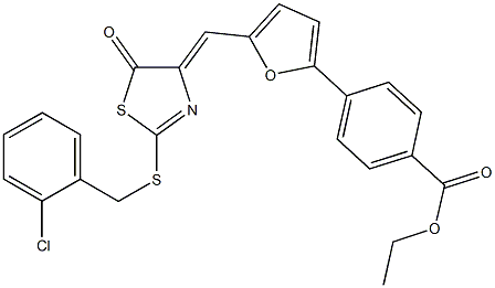 ethyl 4-{5-[(2-[(2-chlorobenzyl)sulfanyl]-5-oxo-1,3-thiazol-4(5H)-ylidene)methyl]-2-furyl}benzoate Struktur
