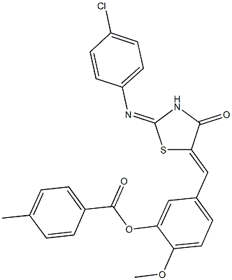 5-({2-[(4-chlorophenyl)imino]-4-oxo-1,3-thiazolidin-5-ylidene}methyl)-2-methoxyphenyl 4-methylbenzoate Struktur
