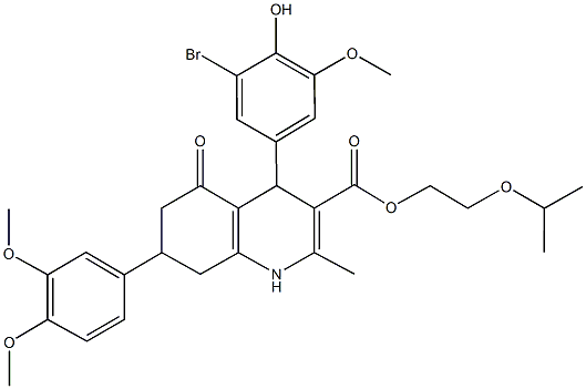 2-isopropoxyethyl 4-(3-bromo-4-hydroxy-5-methoxyphenyl)-7-(3,4-dimethoxyphenyl)-2-methyl-5-oxo-1,4,5,6,7,8-hexahydro-3-quinolinecarboxylate Struktur