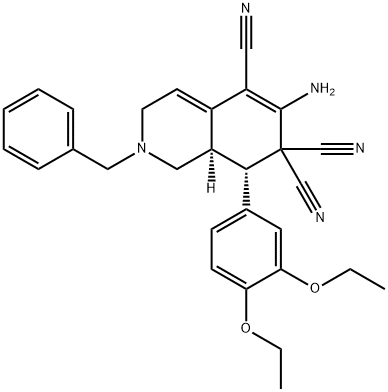 6-amino-2-benzyl-8-(3,4-diethoxyphenyl)-2,3,8,8a-tetrahydro-5,7,7(1H)-isoquinolinetricarbonitrile Struktur