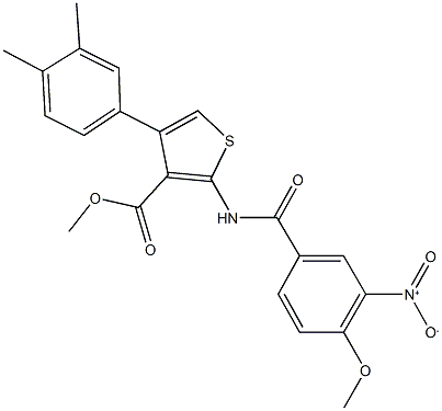 methyl 4-(3,4-dimethylphenyl)-2-({3-nitro-4-methoxybenzoyl}amino)-3-thiophenecarboxylate Struktur