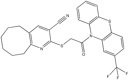 2-({2-oxo-2-[2-(trifluoromethyl)-10H-phenothiazin-10-yl]ethyl}sulfanyl)-5,6,7,8,9,10-hexahydrocycloocta[b]pyridine-3-carbonitrile Struktur