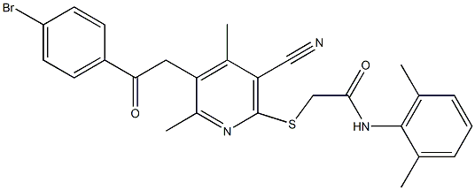 2-({5-[2-(4-bromophenyl)-2-oxoethyl]-3-cyano-4,6-dimethyl-2-pyridinyl}sulfanyl)-N-(2,6-dimethylphenyl)acetamide Struktur