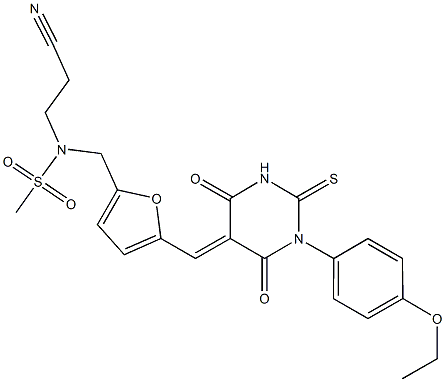 N-(2-cyanoethyl)-N-({5-[(1-(4-ethoxyphenyl)-4,6-dioxo-2-thioxotetrahydro-5(2H)-pyrimidinylidene)methyl]-2-furyl}methyl)methanesulfonamide Struktur