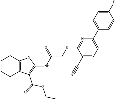 ethyl 2-[({[3-cyano-6-(4-fluorophenyl)pyridin-2-yl]sulfanyl}acetyl)amino]-4,5,6,7-tetrahydro-1-benzothiophene-3-carboxylate Struktur