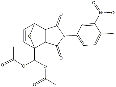 (acetyloxy)(4-{3-nitro-4-methylphenyl}-3,5-dioxo-10-oxa-4-azatricyclo[5.2.1.0~2,6~]dec-8-en-1-yl)methyl acetate Struktur