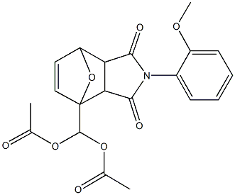 (acetyloxy)[4-(2-methoxyphenyl)-3,5-dioxo-10-oxa-4-azatricyclo[5.2.1.0~2,6~]dec-8-en-1-yl]methyl acetate Struktur