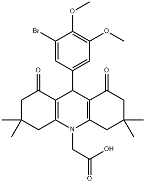 (9-(3-bromo-4,5-dimethoxyphenyl)-3,3,6,6-tetramethyl-1,8-dioxo-2,3,4,5,6,7,8,9-octahydro-10(1H)-acridinyl)acetic acid Struktur