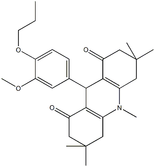 9-(3-methoxy-4-propoxyphenyl)-3,3,6,6,10-pentamethyl-3,4,6,7,9,10-hexahydro-1,8(2H,5H)-acridinedione Struktur