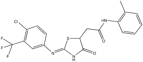 2-(2-{[4-chloro-3-(trifluoromethyl)phenyl]imino}-4-oxo-1,3-thiazolidin-5-yl)-N-(2-methylphenyl)acetamide Struktur