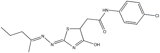N-(4-chlorophenyl)-2-{4-hydroxy-2-[(1-methylbutylidene)hydrazono]-2,5-dihydro-1,3-thiazol-5-yl}acetamide Struktur