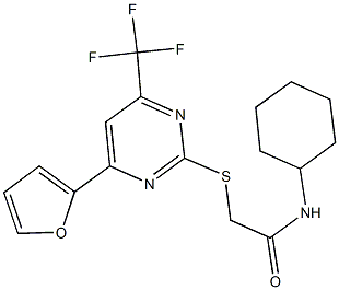 N-cyclohexyl-2-{[4-(2-furyl)-6-(trifluoromethyl)-2-pyrimidinyl]sulfanyl}acetamide Struktur