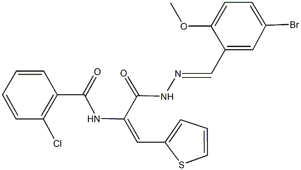 N-[1-{[2-(5-bromo-2-methoxybenzylidene)hydrazino]carbonyl}-2-(2-thienyl)vinyl]-2-chlorobenzamide Struktur