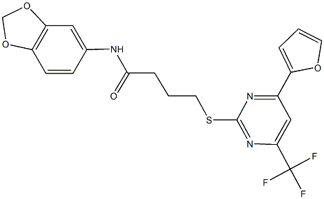 N-(1,3-benzodioxol-5-yl)-4-{[4-(2-furyl)-6-(trifluoromethyl)-2-pyrimidinyl]sulfanyl}butanamide Struktur